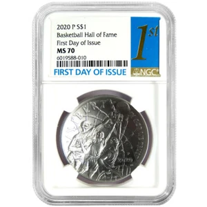 2020-P $1 Basketball Hall of Fame Silver NGC MS70 FDI First Label - Picture 1 of 3