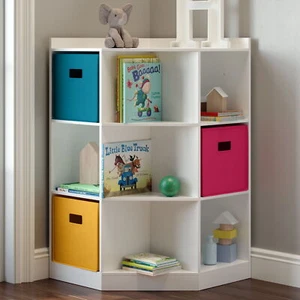 Kids 6-Cubby, 3-Shelf Corner Cabinet Organization Kid's Bookshelves Rack Storage - Picture 1 of 10