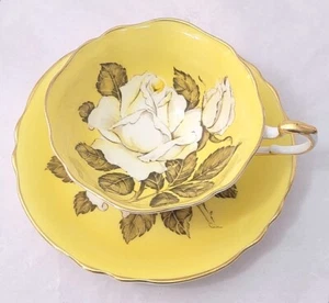 Taza y platillo Paragon England One rosa blanca sobre amarillo mostaza 452 - Imagen 1 de 10