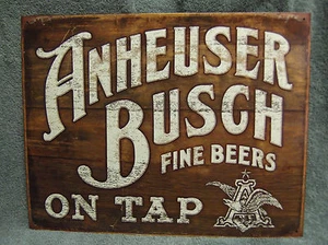 Anheuser Busch Fine Beer On Tap Budweiser Tin Metal Sign Bar Decor NEW USA - Picture 1 of 7