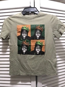Kids Notorious B.I.G. Biggie Smalls Pop Art Crown shirt Size Medium Olive Green - Picture 1 of 3