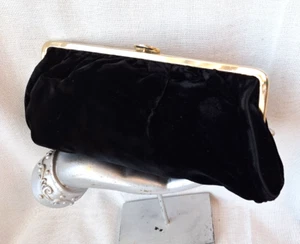 Vtg HL Harry Levine Black Velvet Clutch Gold Hardware w/Coin Purse Made in USA - Picture 1 of 12