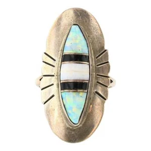 Ute-Acoma Tribe Marty Monte Sterling & multi-gem inlay Ring Size 4 -Stunning! - Picture 1 of 9