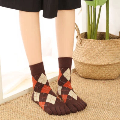 5 Pairs Lady Retro Five Finger Toe Socks Argyle Sports Running Breathable Socks - Image 1 of 4