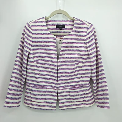 Talbots Blazer Pink Purple Stripe Hook Close Size 10 Patch Pockets NWT Foto 1 de 4