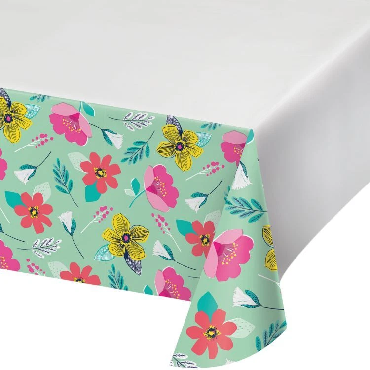 Contemporary Floral Plastic Tablecloth 54" x 102" Floral Party Tableware - Imagem 1 de 1