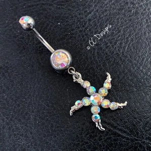 14g aurora borealis rainbow sparkle cz dangle starfish charm belly ring B485 - Picture 1 of 3