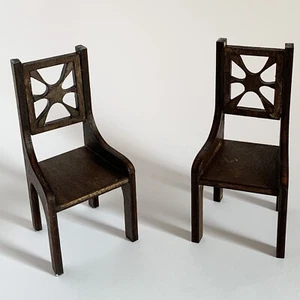 2 Pack 1:12 Scale Dollhouse Miniature Dining / Side Chairs Walnut Finish Modern - Picture 1 of 10