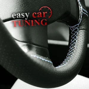 FÜR BMW 1ER 04+ SCHWARZ ECHT PERFORIERTES LEDER LENKRADABDECKUNG WEISS ST - Bild 1 von 2