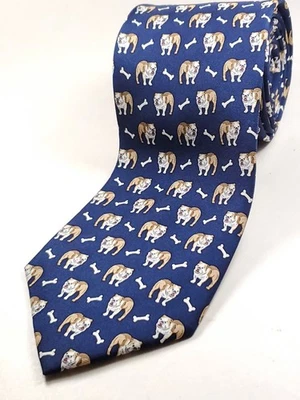 JOS A BANK 100% Silk Tie Men's Navy Blue BULL DOG Necktie NEW - Image 1 of 4