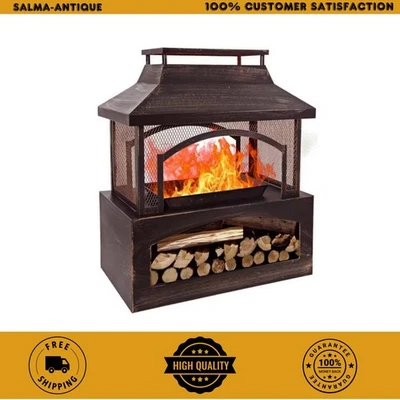 37 In. Steel Outdoor Wood Burning Fireplace with Wood Storage Rectangular Freest - Image 1 of 4