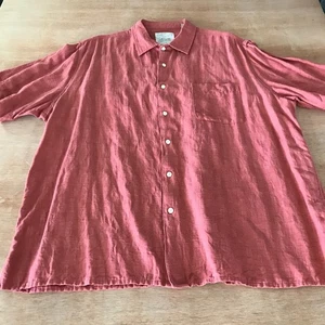 Tasso Elba Shirt Men XXL Red Button Up Silk Linen Pocket Short Sleeve Collared - Picture 1 of 12