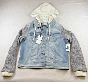 Wallflower Jacket Womens XL Blue Cina Wash Dreamer Hooded Knit Sleeve Denim Y2K - Picture 1 of 11