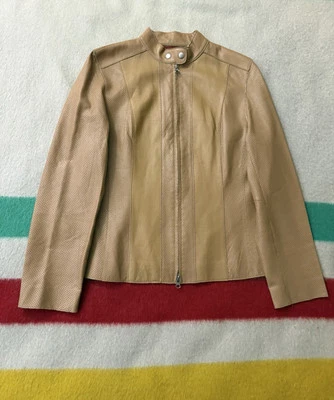 Vintage Nicola Berti Italian Perforated Leather Beige Cafe Racer Jacket XS MINT - Image 1 of 4