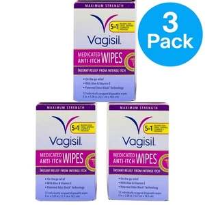 Vagisil Medicated Anti-Itch Wipes 12ct (3 Pack) New EXP 12/2025 - Picture 1 of 4