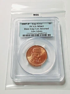 2007 P Doubled Edge Letter Inverted ERROR John Adams PCGS MS63! N55 - Picture 1 of 2