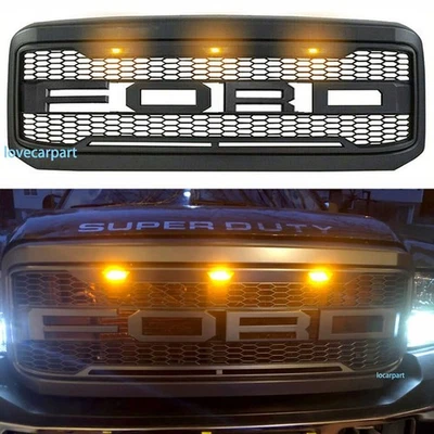 Para 2005 06 2007 Ford F250 F350 F450 Grelha Super Duty Capô Grelha com Letra + LED - Imagem 1 de 4