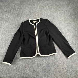 Talbots Petite Blazer Damen 6P schwarz weiß Borte offen klassisch Büro minimalistisch - Bild 1 von 11