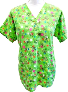 Blusa Médica Médica HQ para Mujer Talla S Verde Estampado Margarita Lunares Manga Corta Primavera - Imagen 1 de 10