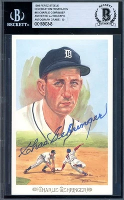 Charlie Gehringer Gem Mint 10 Beckett BAS Signed Perez Steele Celebration Postca - Image 1 of 2
