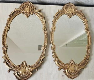 Pair Vintage Oval Gilt Ornate Wall Mirrors Made in England 31cm Long X 16cm Wide - Picture 1 of 10