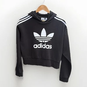 Adidas Originals Cropped Hoodie schwarz mit Trefoil Logo Gr. XS - Bild 1 von 8