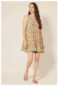 Patrons of Peace Malibu Dress Spaghetti Strap Mini Dress XL color lime Flower - Picture 1 of 9