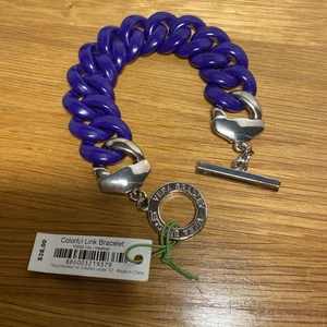 Bracciale Vera Bradley Firmato 7,75” HEATHER Viola Acrilico Tono Oro Toggle Link - Foto 1 di 5