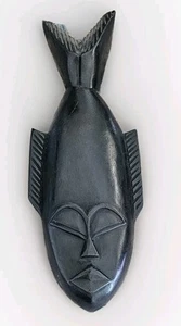 Maschera da appendere a parete 14" in legno intagliato a mano arte tribale africana motivo pesce - Foto 1 di 5