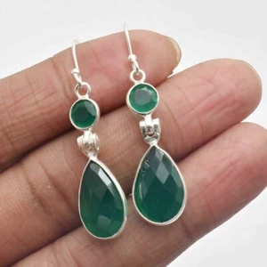 Pendientes facetados de ónix verde liso plata esterlina 925 joyería 1,12" SE-4563 - Imagen 1 de 1