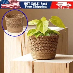 Straw Wicker Storage Baskets Multifunctional Garden Flower Pot for Housewarming - Picture 1 of 13