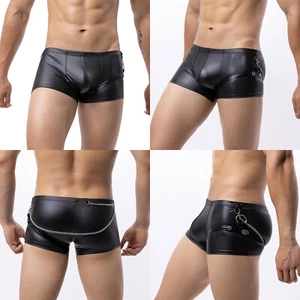 Men Shorts Leather Nightwear Sleepwear Underwear Clubwear Glossy Costume Smooth - Picture 1 of 23