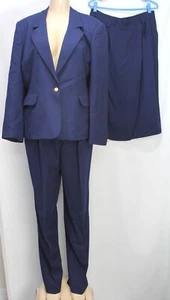 Vintage Evan Picone 3PC Set Blazer, Skirt & Pants 100% Worsted Wool Navy 14 - 16 - Picture 1 of 12