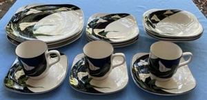 15 Pcs, 3 Place Settings Sango Quadrille Black Lillies Dinnerware - Picture 1 of 7