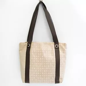 Bulgari Logomania women's leather and canvas tote bag, beige and brown Used item - Picture 1 of 10
