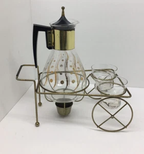 Mcm Coffee Set Carafe Warming Stand Cart Creamer Sugar Glass Atomic Vintage - Picture 1 of 8