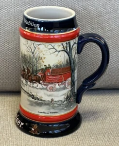 Vintage 1990 Budweiser Beer Holiday Christmas Stein Mug with Clydesdales - Picture 1 of 3