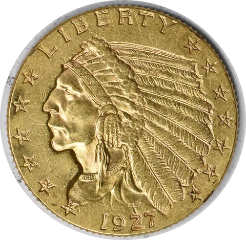 1927 $2.50 Gold Indian AU Slider Uncertified #142 Cover