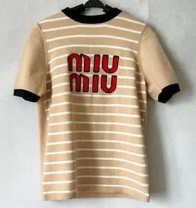 Miu Miu Beige Knitted Wool Top Sweater small (US 2 - 4) short Sleeve - Picture 1 of 19