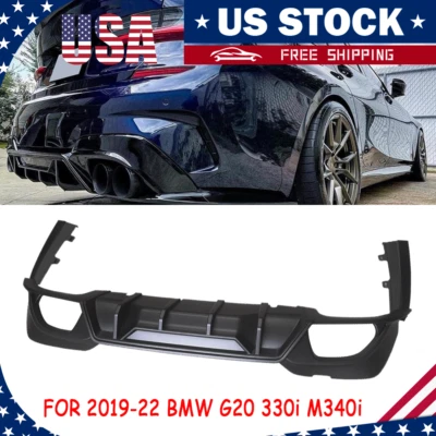 FOR 19-22 BMW G20 330i M340i CTM STYLE GLOSS BLACK REAR DIFFUSER W/ CORNER SPATS - Imagem 1 de 4