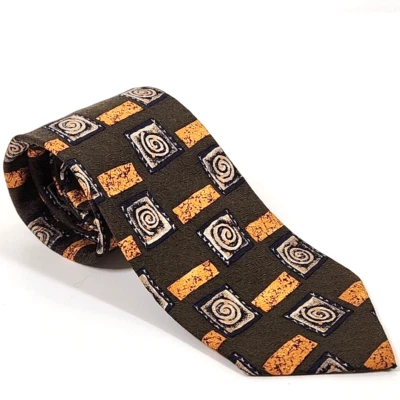 Corbata de Colección Lands End Direct Merchant 100% Seda Hombres Verde Dorado Cosida a Mano EE. UU. Foto 1 de 4