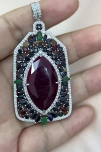 50ct Ruby - Diamond - Sapphire - Emerald - Platinum - EMPRESS PENDANT - Picture 1 of 10