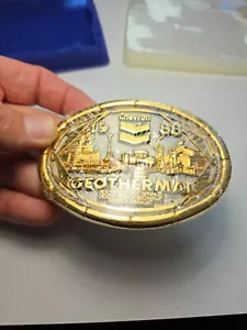 Schöne versiegelte 1988 Gold Chevron Geothermie Roosevelt heiße Quellen Gürtelschnalle - Bild 1 von 8