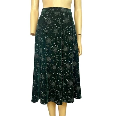 ModCloth x Collectif Pacy Star Print Skirt 8 US Velvet Glitter Flare Retro Pinup - Image 1 of 4