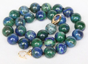 natural 18" 14mm round lapis lazuli malachite necklace filled gold clasp j9733 - Picture 1 of 3