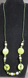 VINTAGE Green Shades Lucite Discs & Beads w/ Green Glass Seed Beads Necklace 28" - Picture 1 of 10