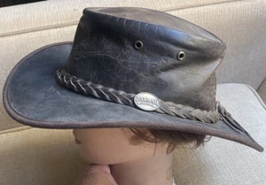 Cappello Barmah Taglia M Pieghevole Bronco 1060 Marrone Scuro Cappello Pelle Australia Oliato - Foto 1 di 13