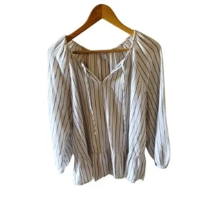 Old Blue Striped Women's Peasant Top Linen and Cotton Plus Size XXL - Picture 1 of 3