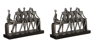 PAIR TEXTURED FINISH CAMARADERIE FIGURINE PEOPLE ON BENCH SCULPTURE 18991 - Picture 1 of 5