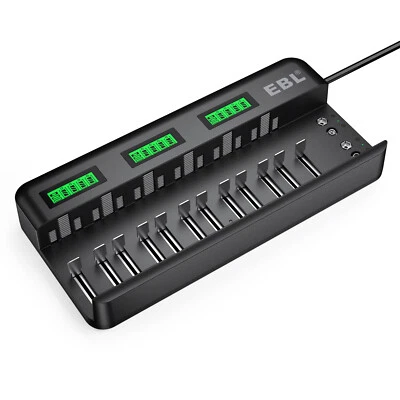 12+2 Bay LCD Battery Charger for AA AAA C D 9V Ni-MH Ni-CD (AC Power) - Image 1 of 4